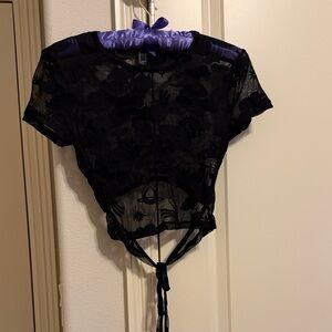 Forever 21 Black Floral Mesh Top